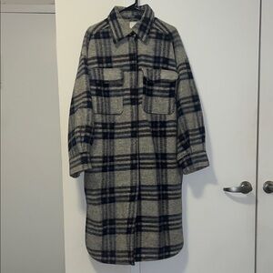 H&M Gray and Blue Plaid Coat-Oversized